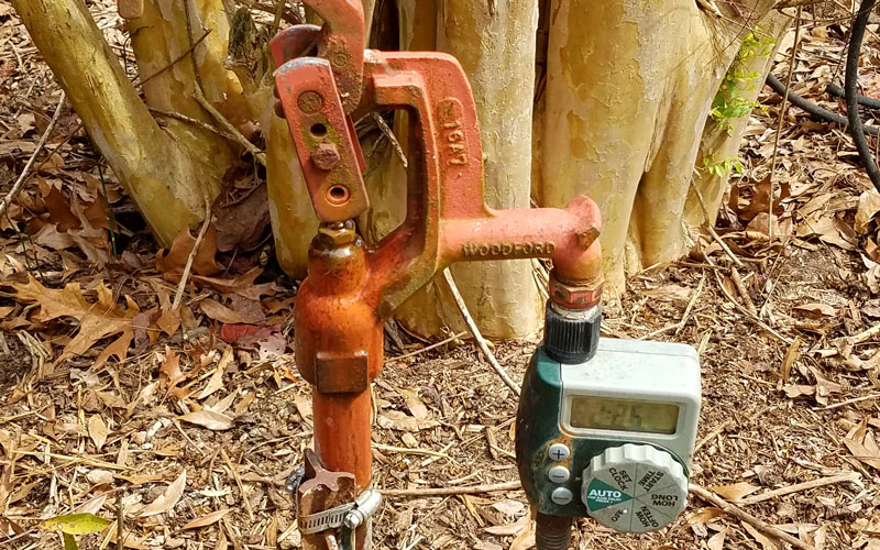 Snip-n-Drip Soaker attaching garden hose to timer