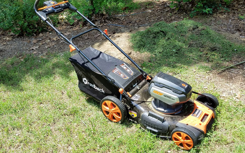 Redback mower with grass clippings