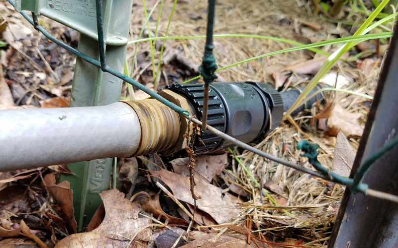 Snip-n-drip attaching garden hose to push connector