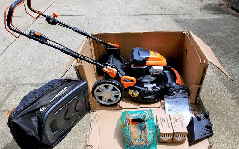 Yard Force 120V Cordless Mower cut box to open