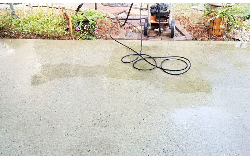 Heavily-stained concrete takes a little more time to clean, but the 0 degree nozzle works wonders