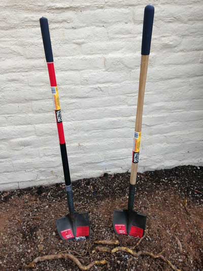 fiberglass and wood Earth Talon shovels